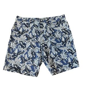 Slate & Stone Blue Tropical Palm Leaves Vacation Shorts